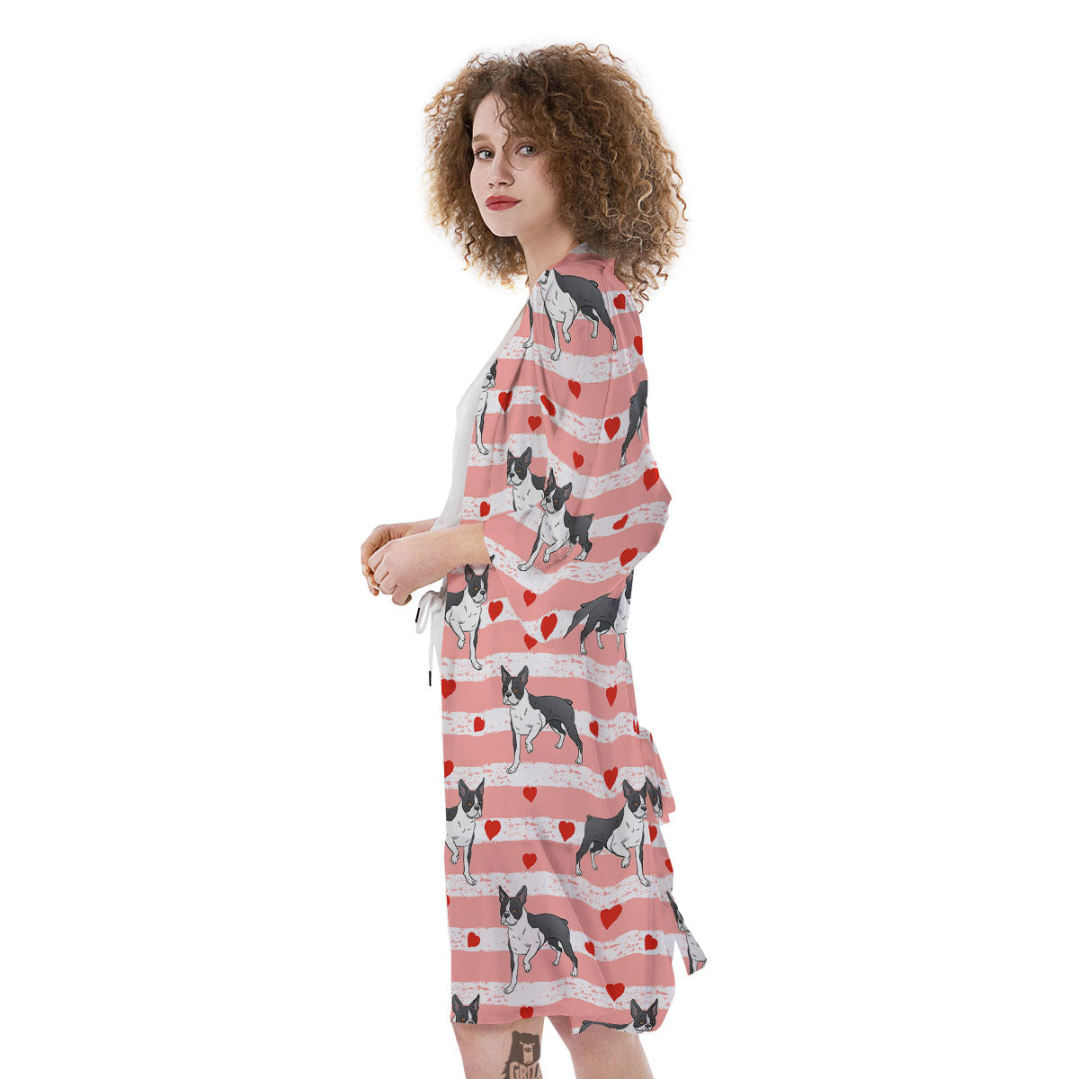 Heart And Boston Terrier Print Pattern Kimono-grizzshop