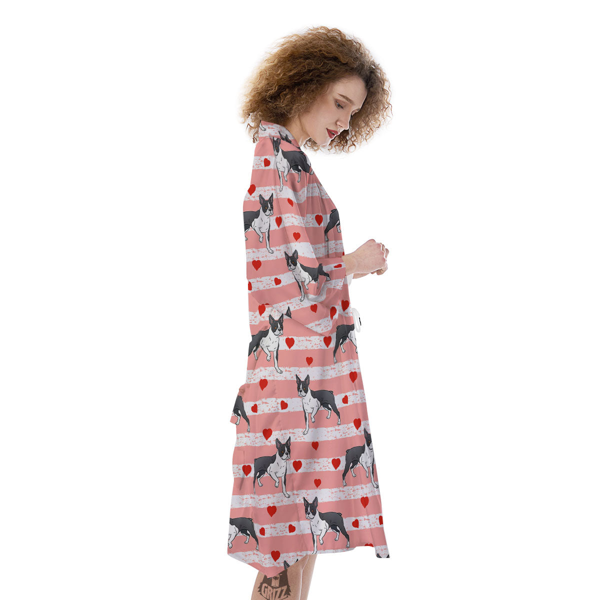 Heart And Boston Terrier Print Pattern Kimono-grizzshop