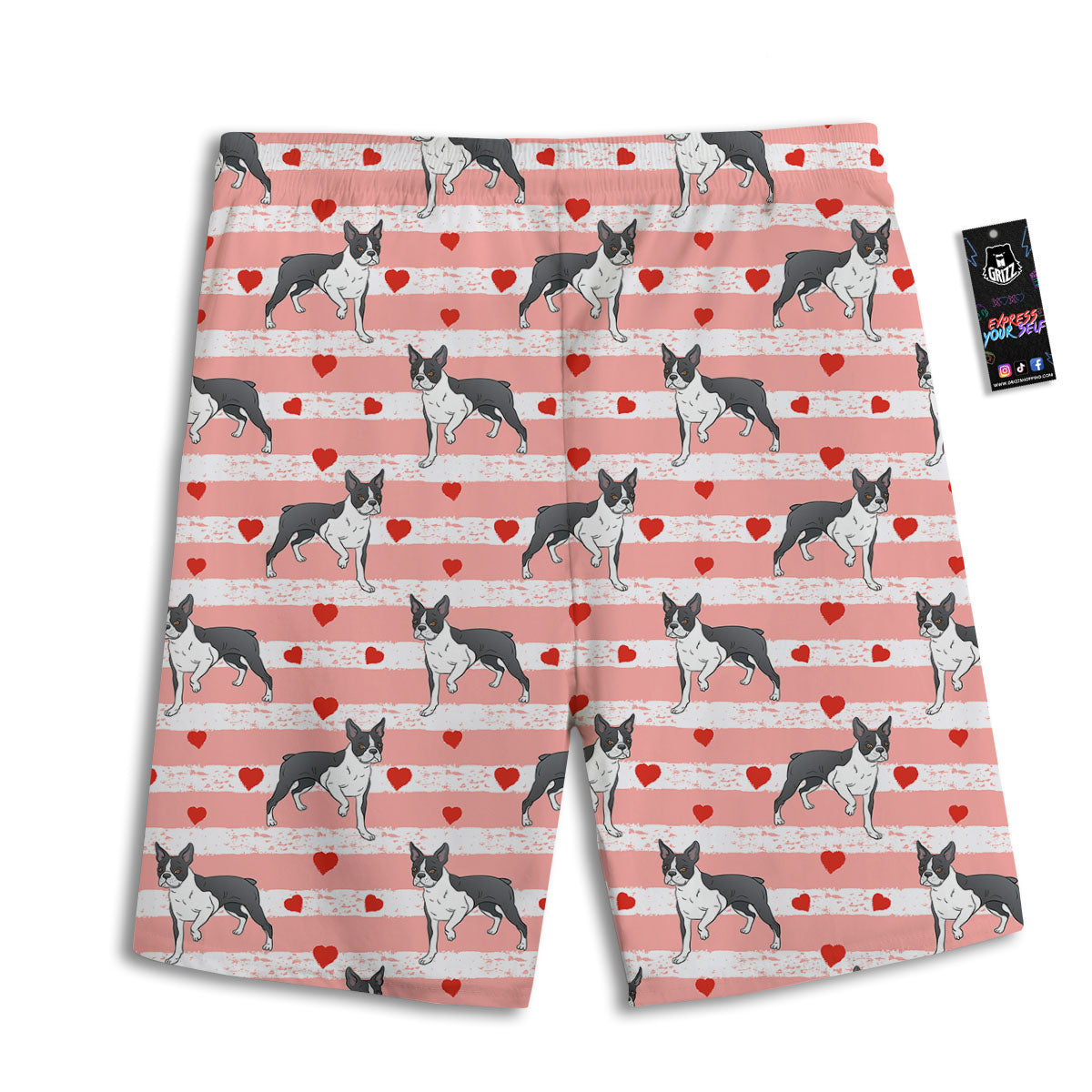 Heart And Boston Terrier Print Pattern Men's Athletic Shorts