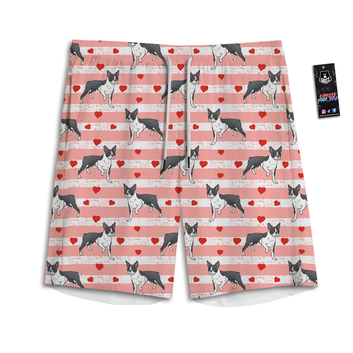 Heart And Boston Terrier Print Pattern Men's Athletic Shorts