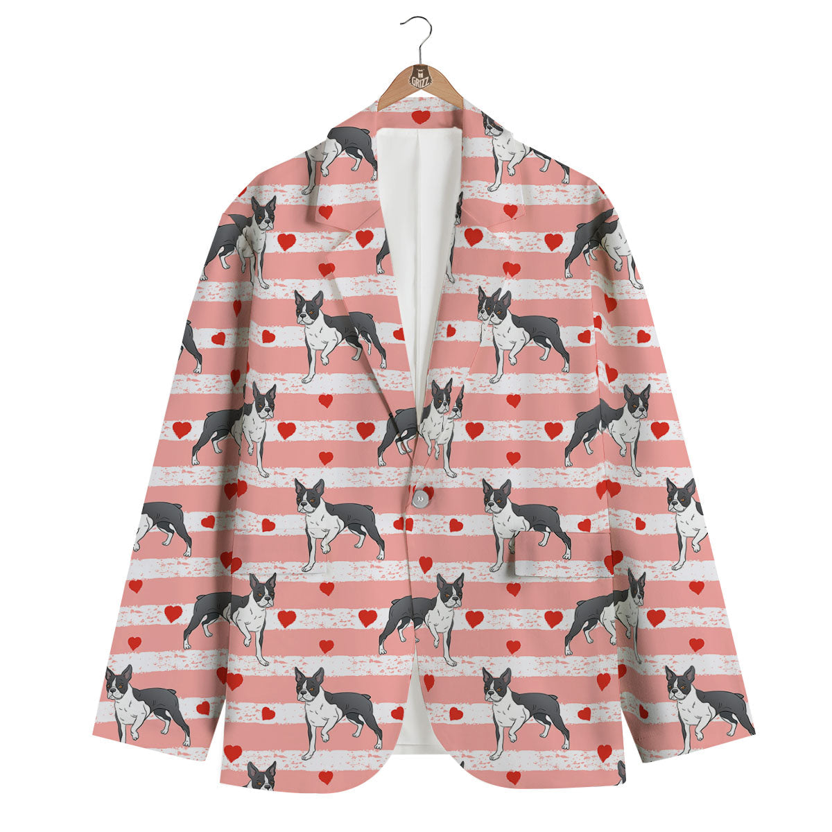 Heart And Boston Terrier Print Pattern Men's Blazer-grizzshop