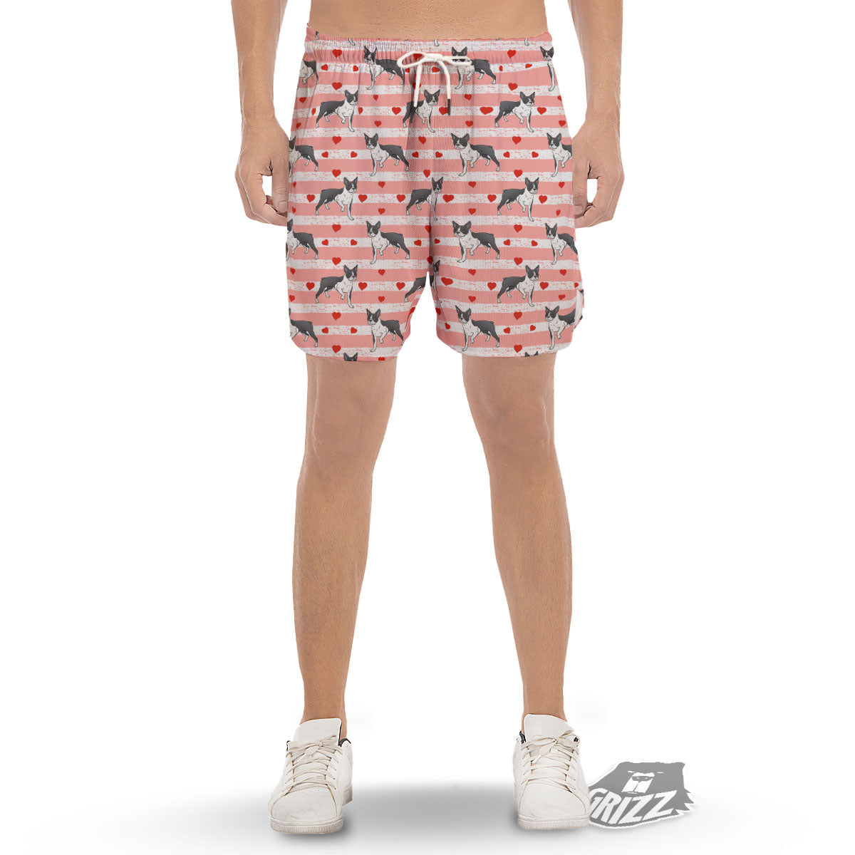 Heart And Boston Terrier Print Pattern Men's Gym Shorts-grizzshop