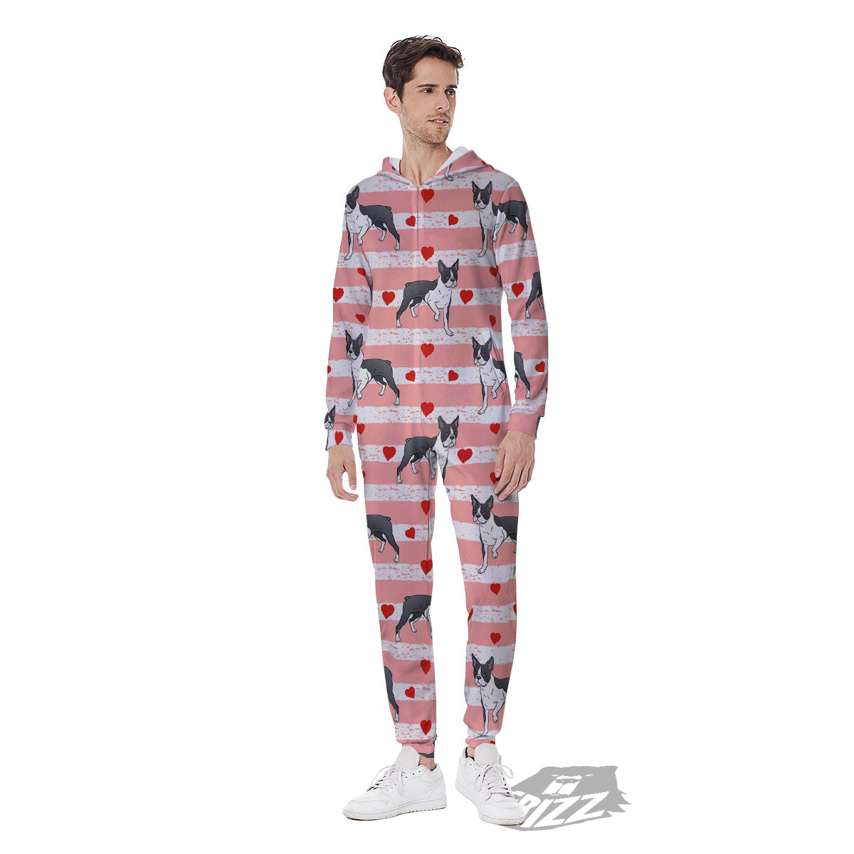 Heart And Boston Terrier Print Pattern Men's Jumpsuit-grizzshop