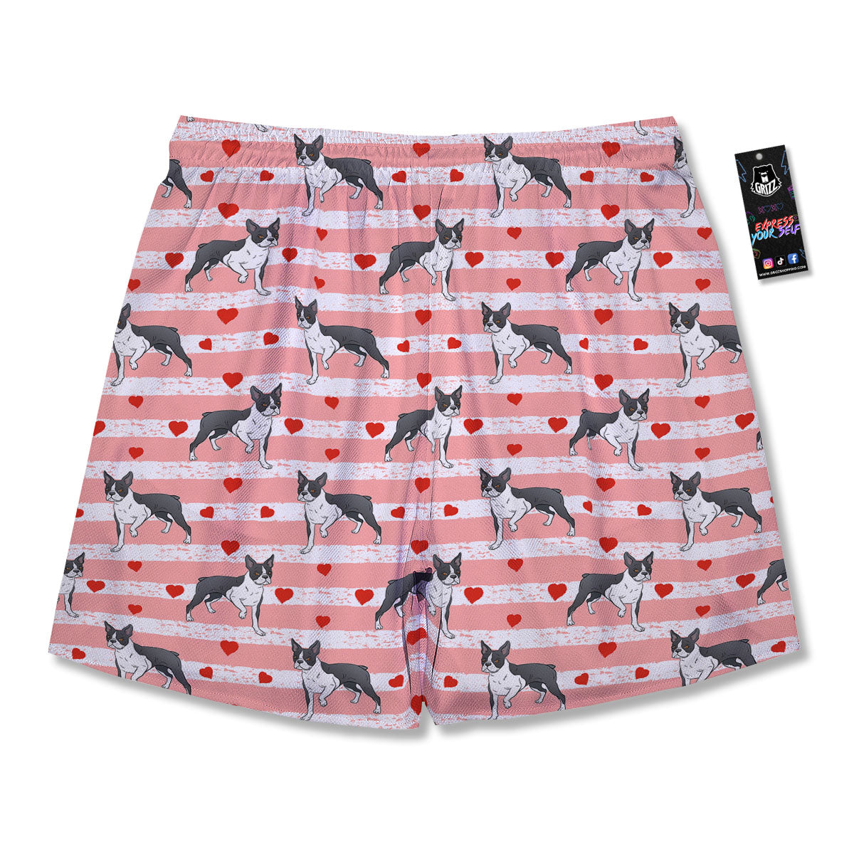 Heart And Boston Terrier Print Pattern Men's Running Shorts-grizzshop