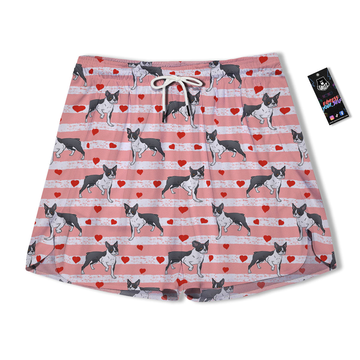 Heart And Boston Terrier Print Pattern Men's Running Shorts-grizzshop