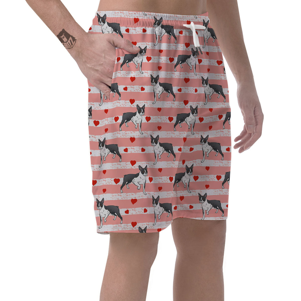 Heart And Boston Terrier Print Pattern Men's Shorts-grizzshop