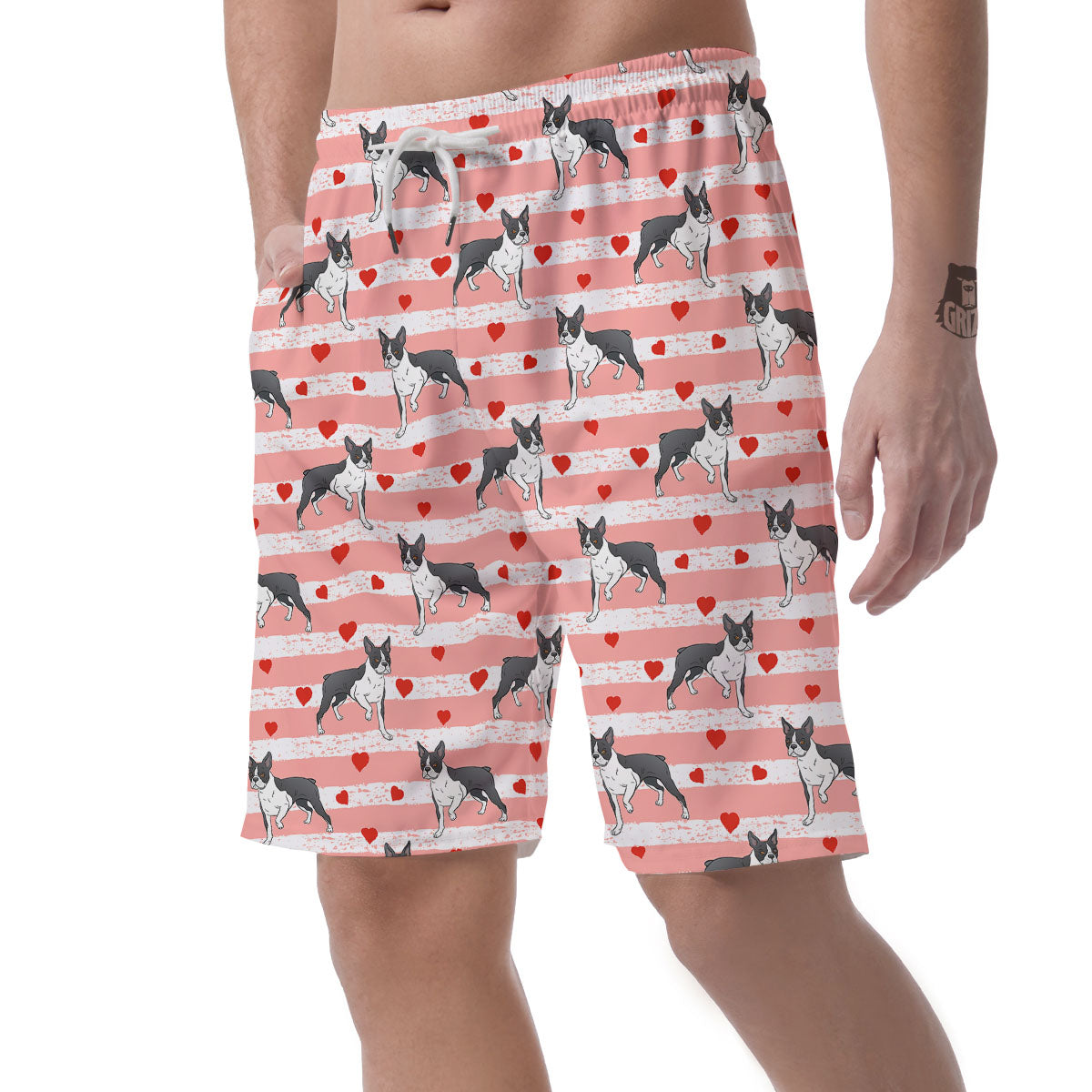 Heart And Boston Terrier Print Pattern Men's Shorts-grizzshop