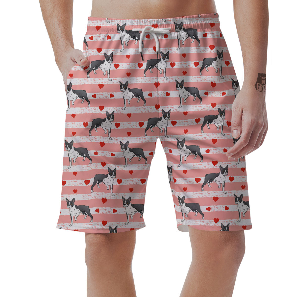 Heart And Boston Terrier Print Pattern Men's Shorts-grizzshop