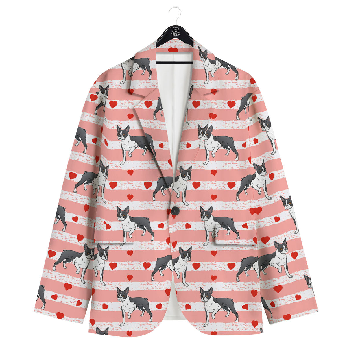 Heart And Boston Terrier Print Pattern Men's Sport Coat-grizzshop