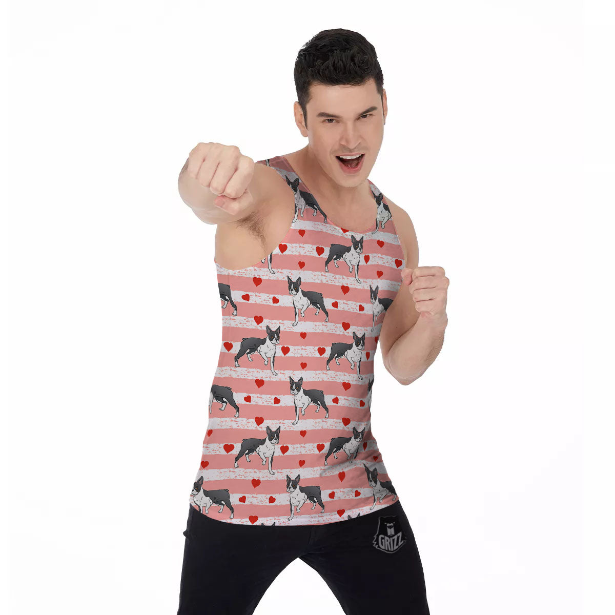 Heart And Boston Terrier Print Pattern Men's Tank Top-grizzshop