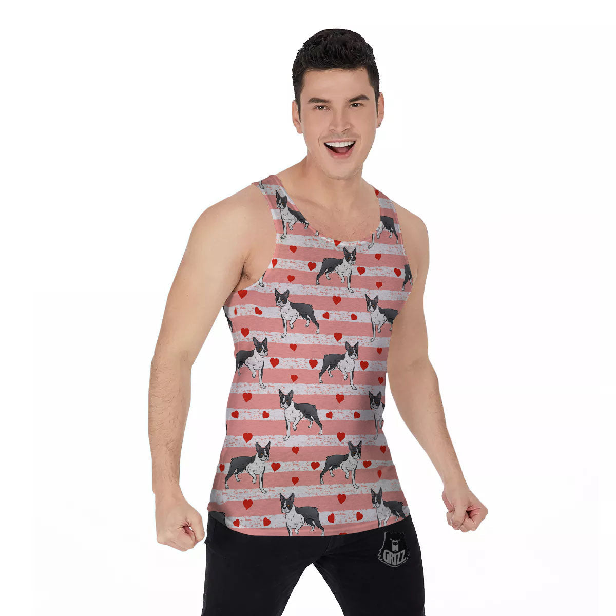 Heart And Boston Terrier Print Pattern Men's Tank Top-grizzshop