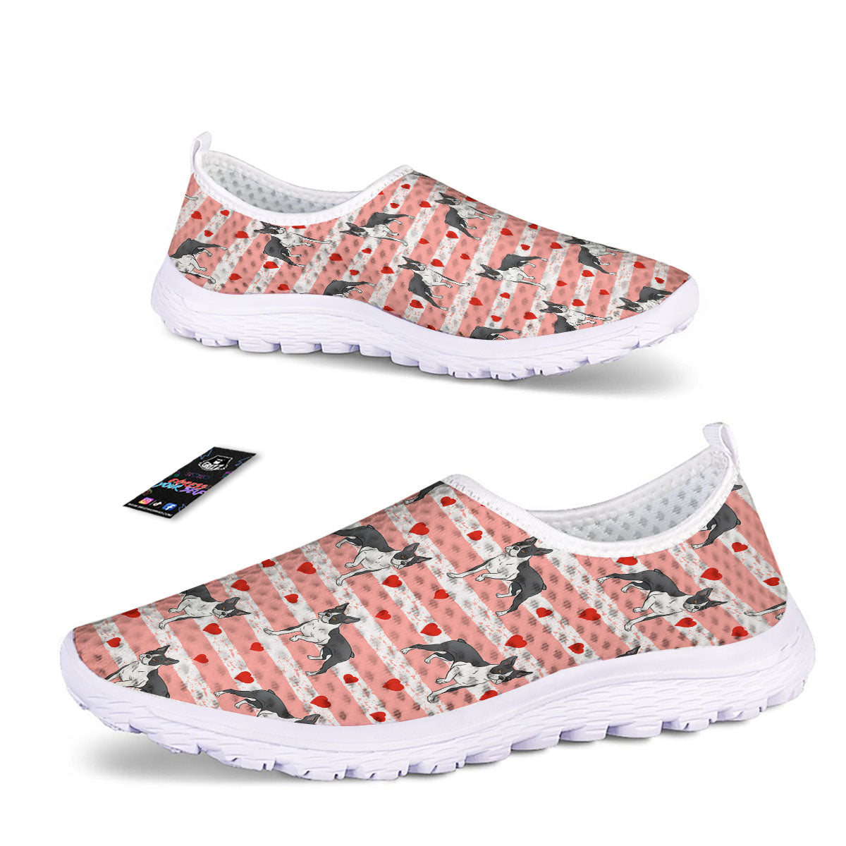 Heart And Boston Terrier Print Pattern Nurse Shoes-grizzshop