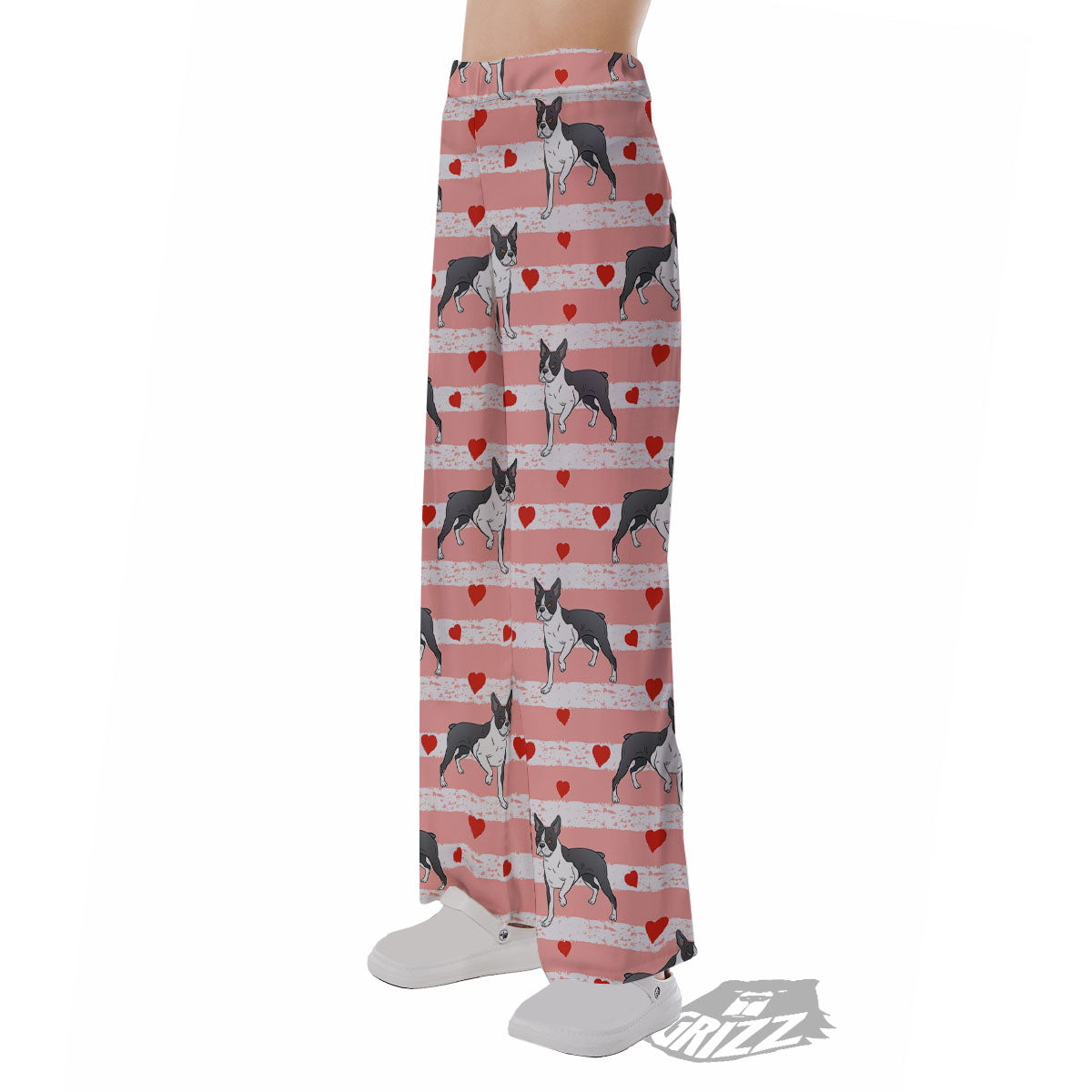 Heart And Boston Terrier Print Pattern Pajama Pants-grizzshop