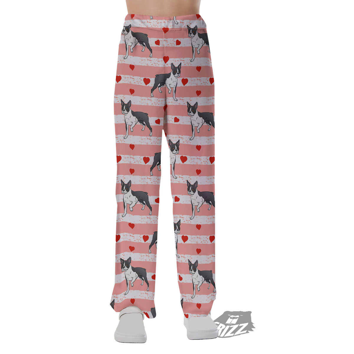 Heart And Boston Terrier Print Pattern Pajama Pants-grizzshop