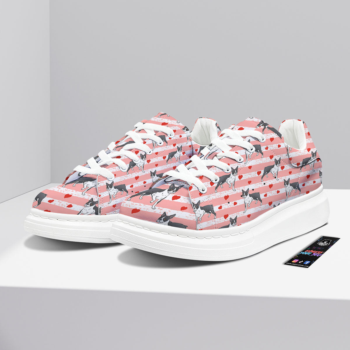 Heart And Boston Terrier Print Pattern Platform Shoes-grizzshop