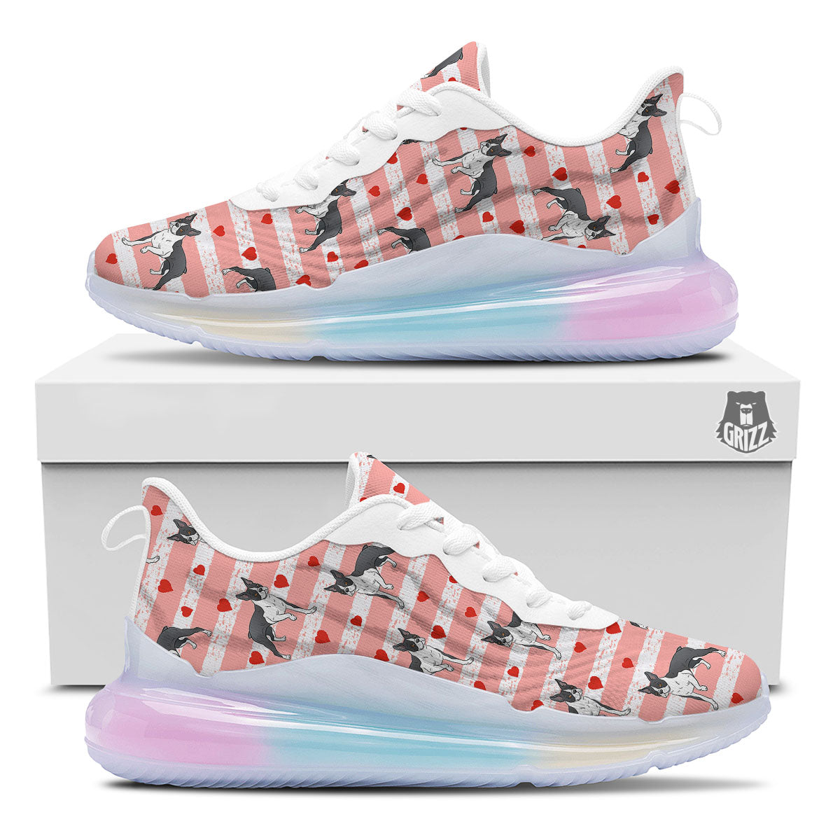 Heart And Boston Terrier Print Pattern Running Sneakers-grizzshop