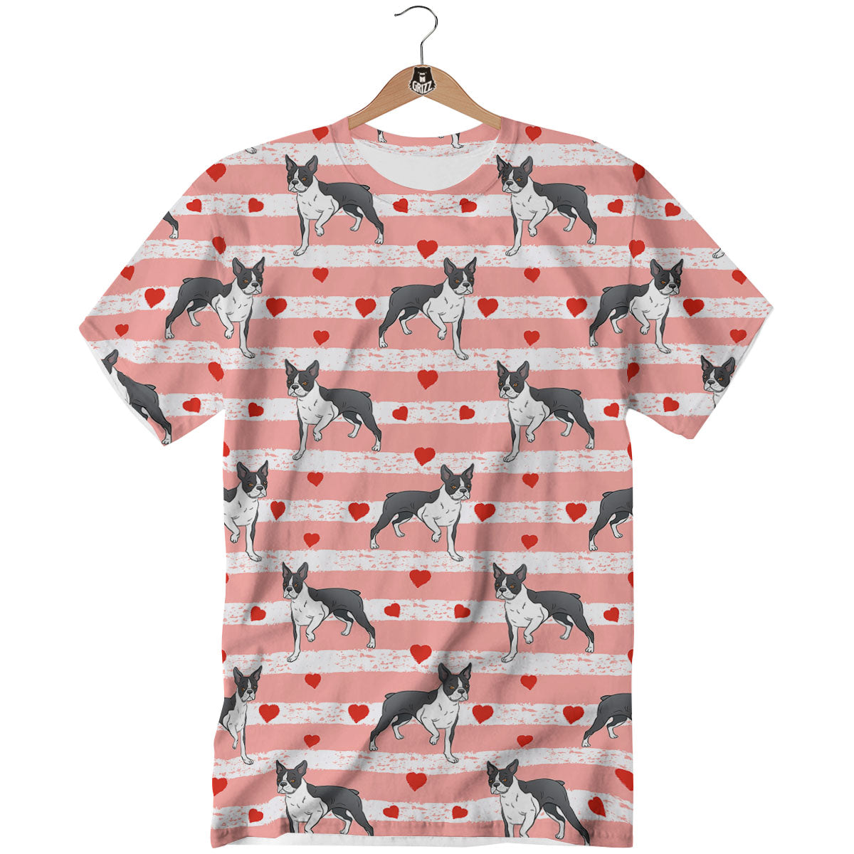 Heart And Boston Terrier Print Pattern T-Shirt-grizzshop