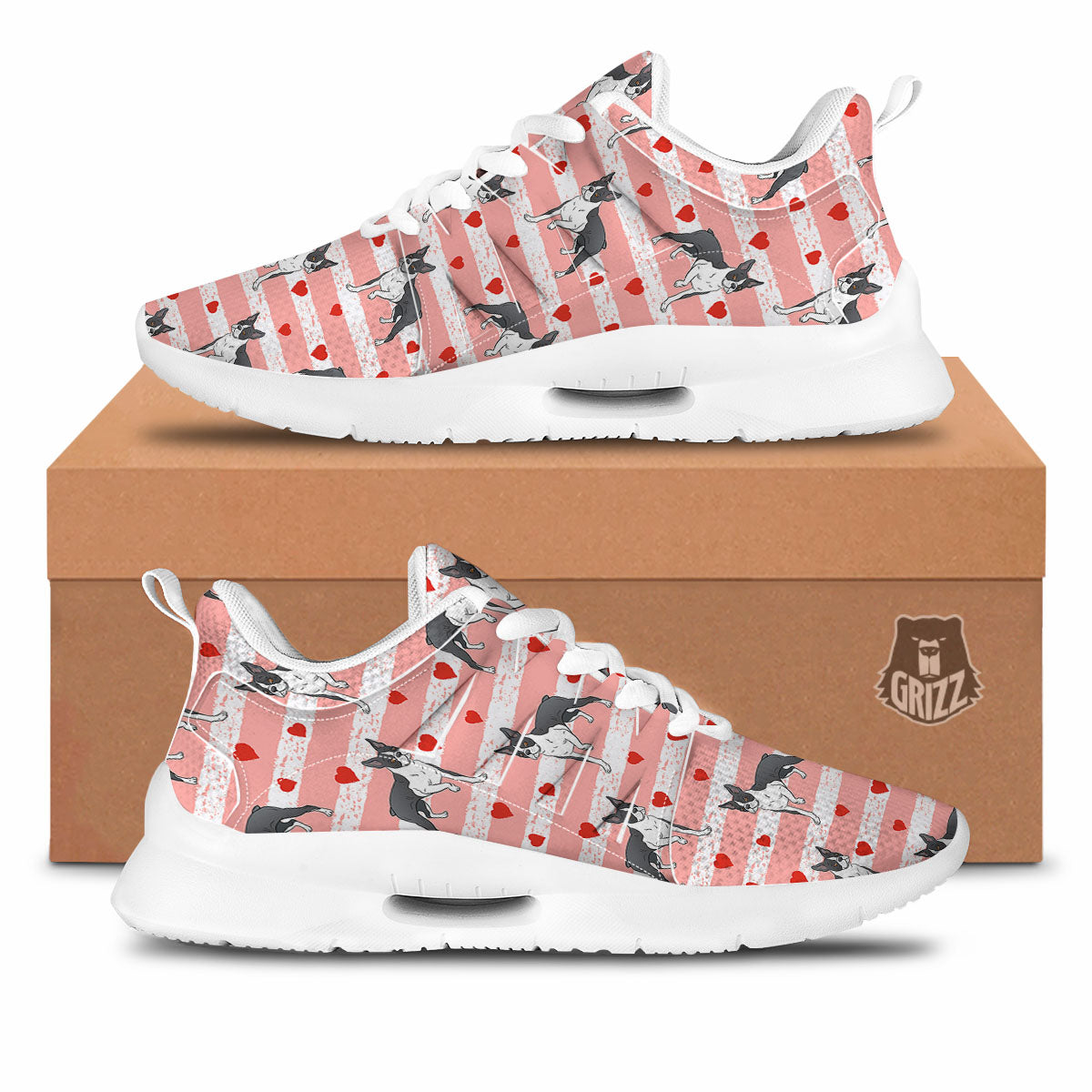 Heart And Boston Terrier Print Pattern Tennis Shoes-grizzshop