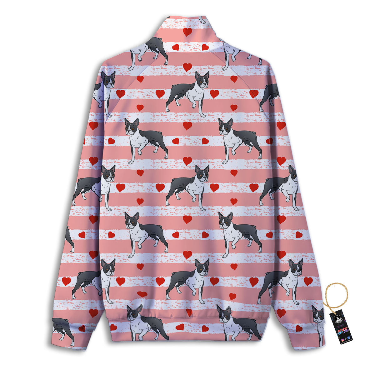 Heart And Boston Terrier Print Pattern Track Jacket-grizzshop