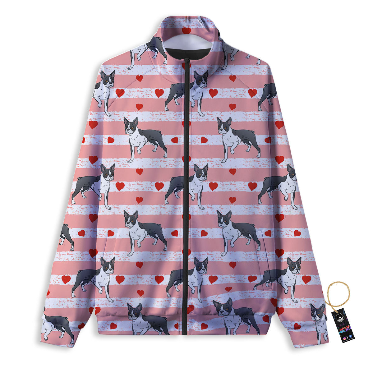 Heart And Boston Terrier Print Pattern Track Jacket-grizzshop