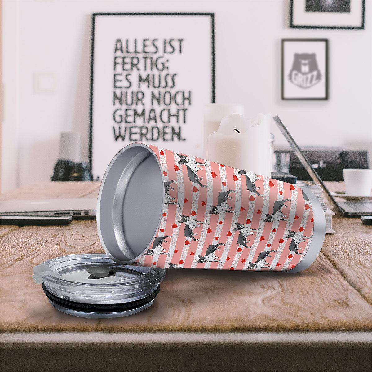 Heart And Boston Terrier Print Pattern Tumbler-grizzshop