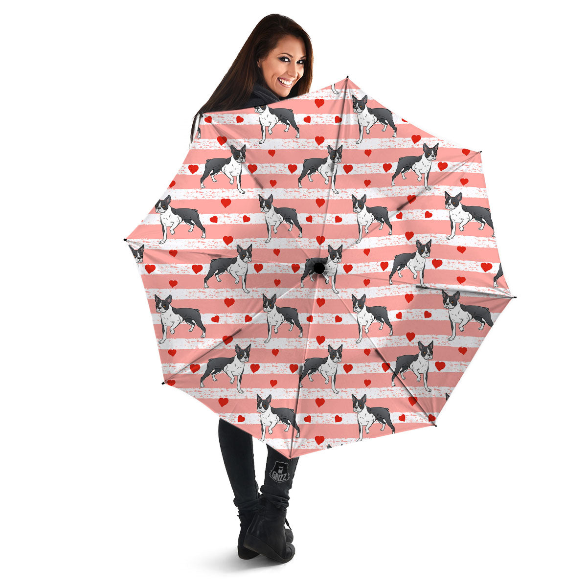 Heart And Boston Terrier Print Pattern Umbrella-grizzshop