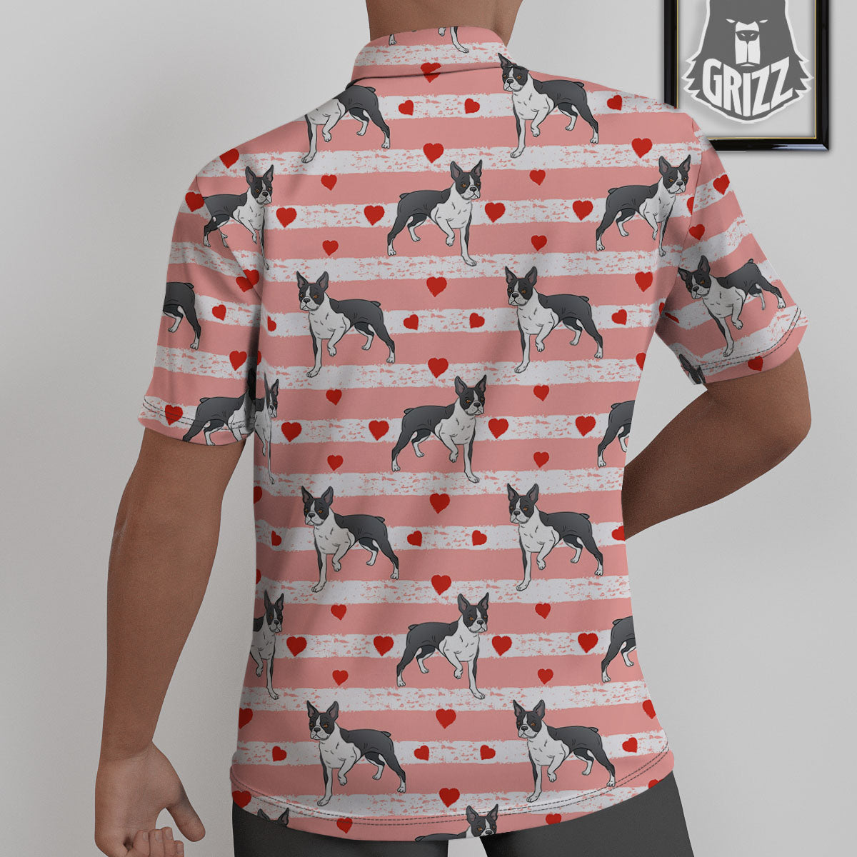Heart And Boston Terrier Print Pattern Untucked Shirts-grizzshop