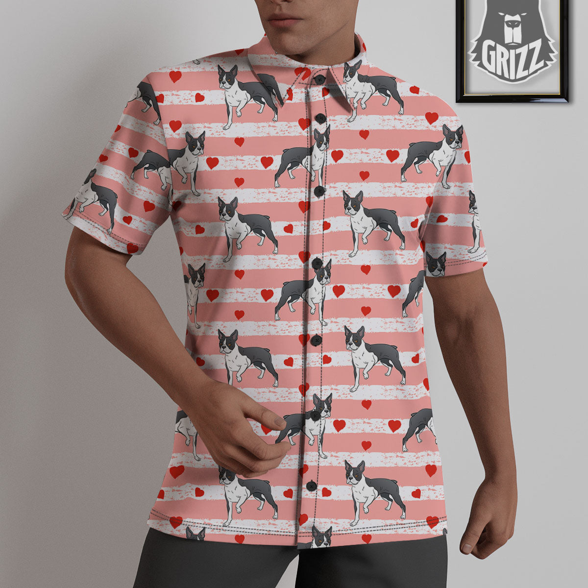 Heart And Boston Terrier Print Pattern Untucked Shirts-grizzshop