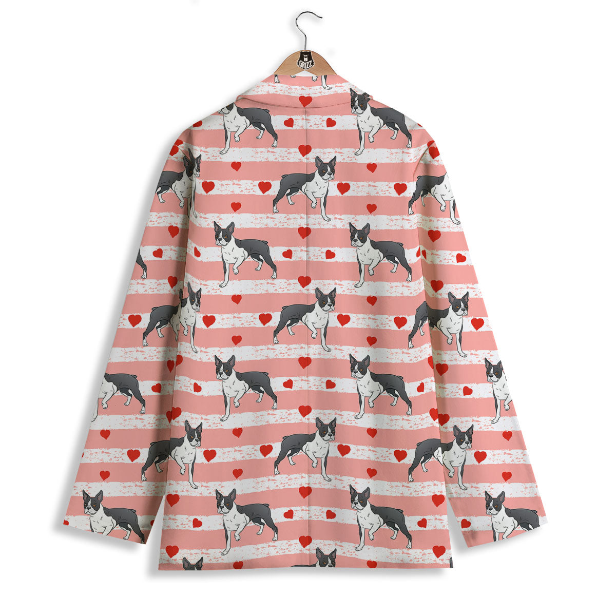 Heart And Boston Terrier Print Pattern Women's Blazer-grizzshop