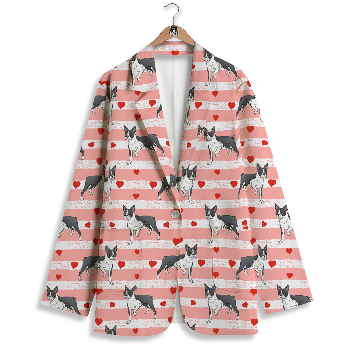 Heart And Boston Terrier Print Pattern Women's Blazer-grizzshop