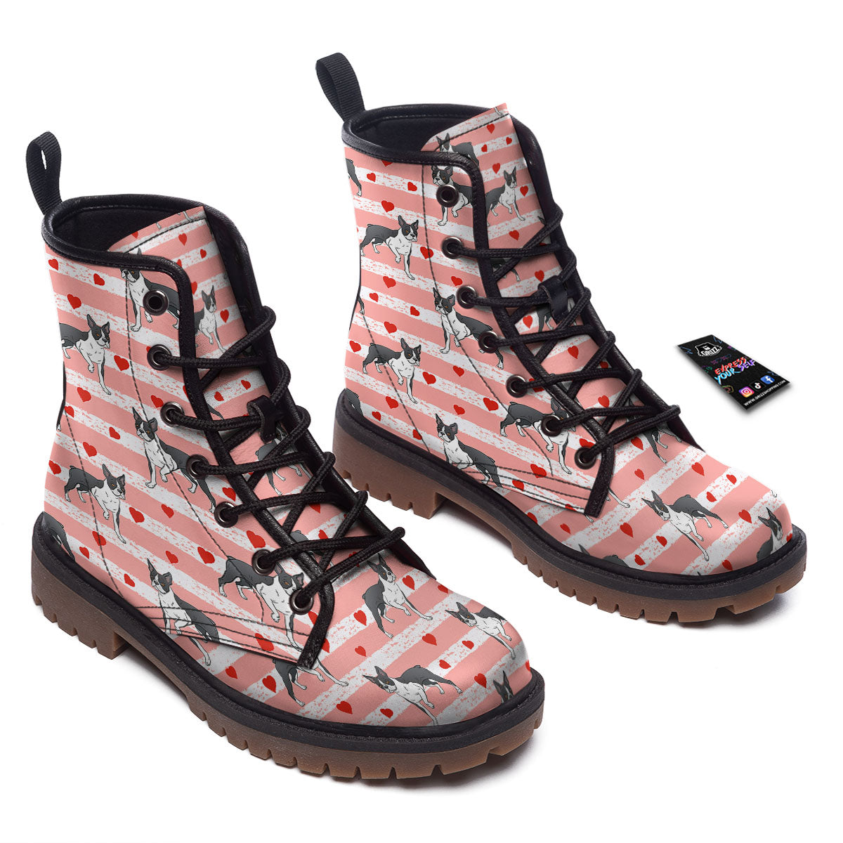 Heart And Boston Terrier Print Pattern Work Boots-grizzshop