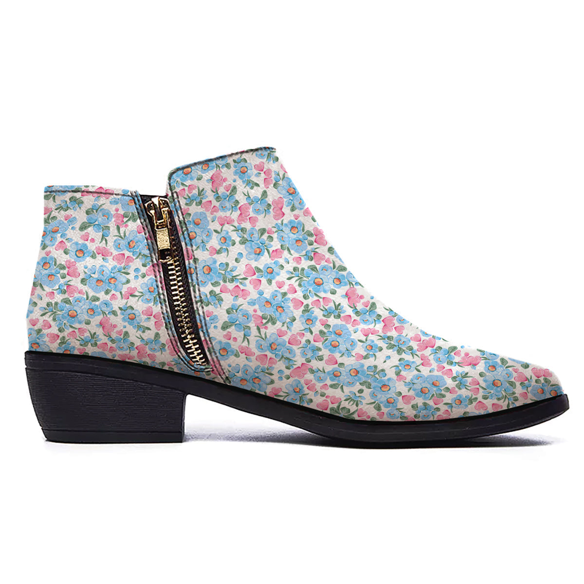 Heart And Flower Valentine's Day Print Pattern Ankle Boots-grizzshop