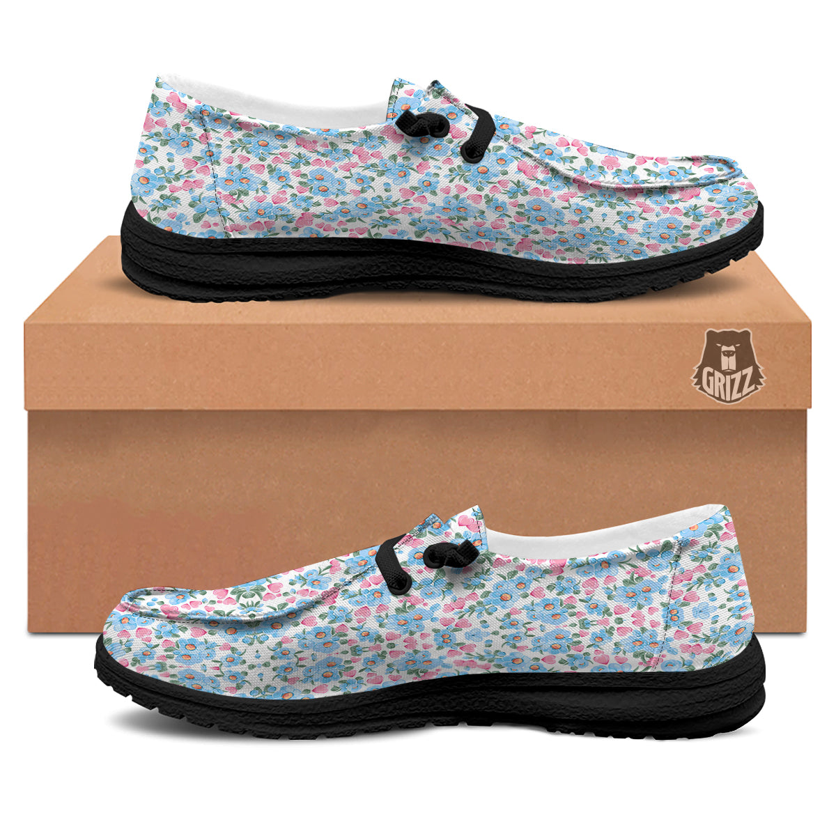 Heart And Flower Valentine's Day Print Pattern Black Loafers-grizzshop