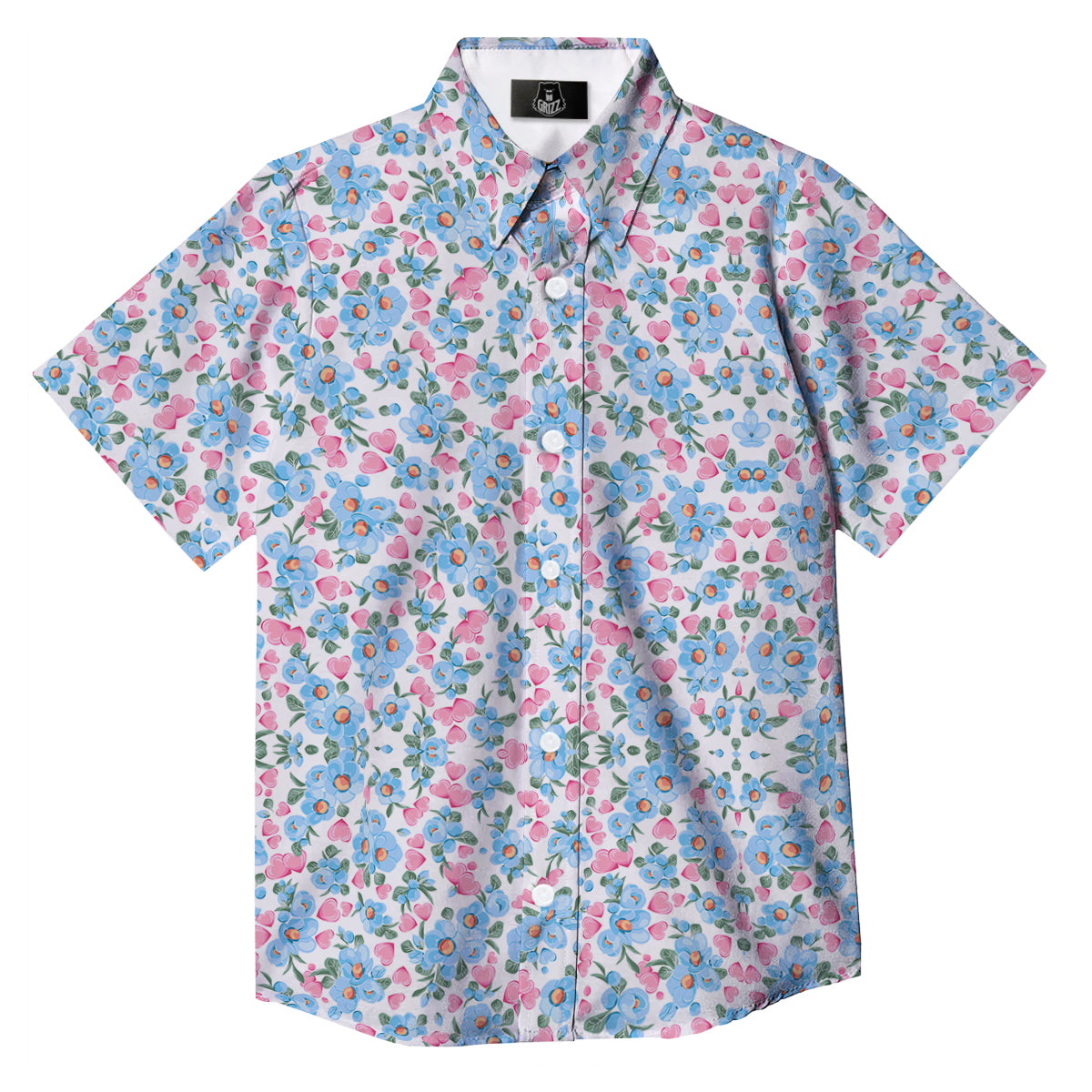 Heart And Flower Valentine's Day Print Pattern Button Up Shirt-grizzshop