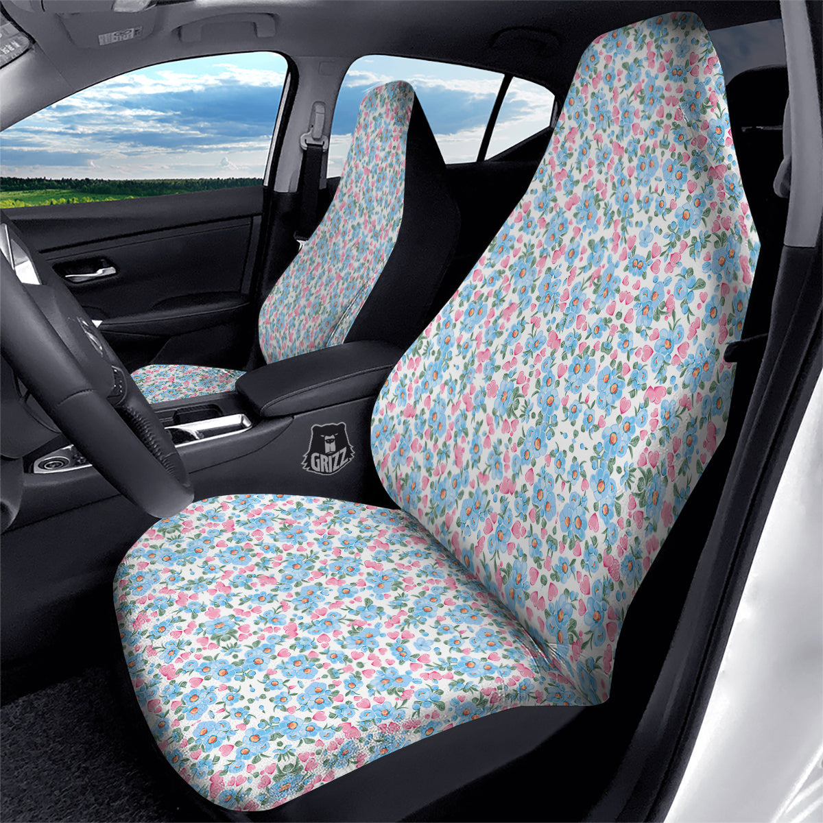 Heart And Flower Valentine's Day Print Pattern Car Seat Covers-grizzshop