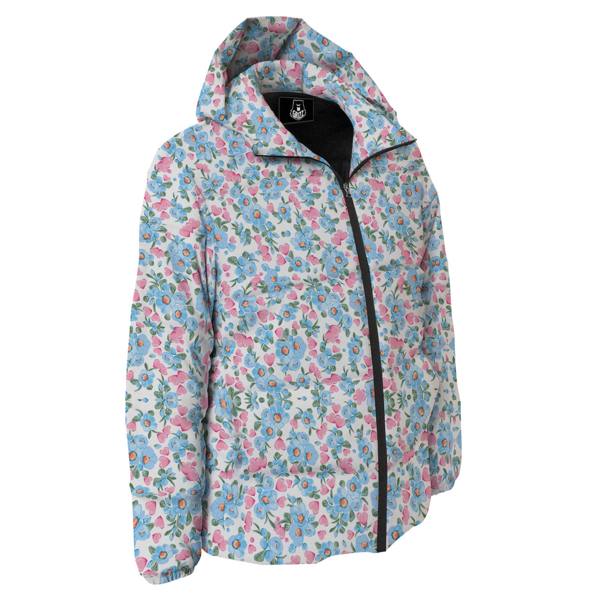 Heart And Flower Valentine's Day Print Pattern Down Jacket-grizzshop