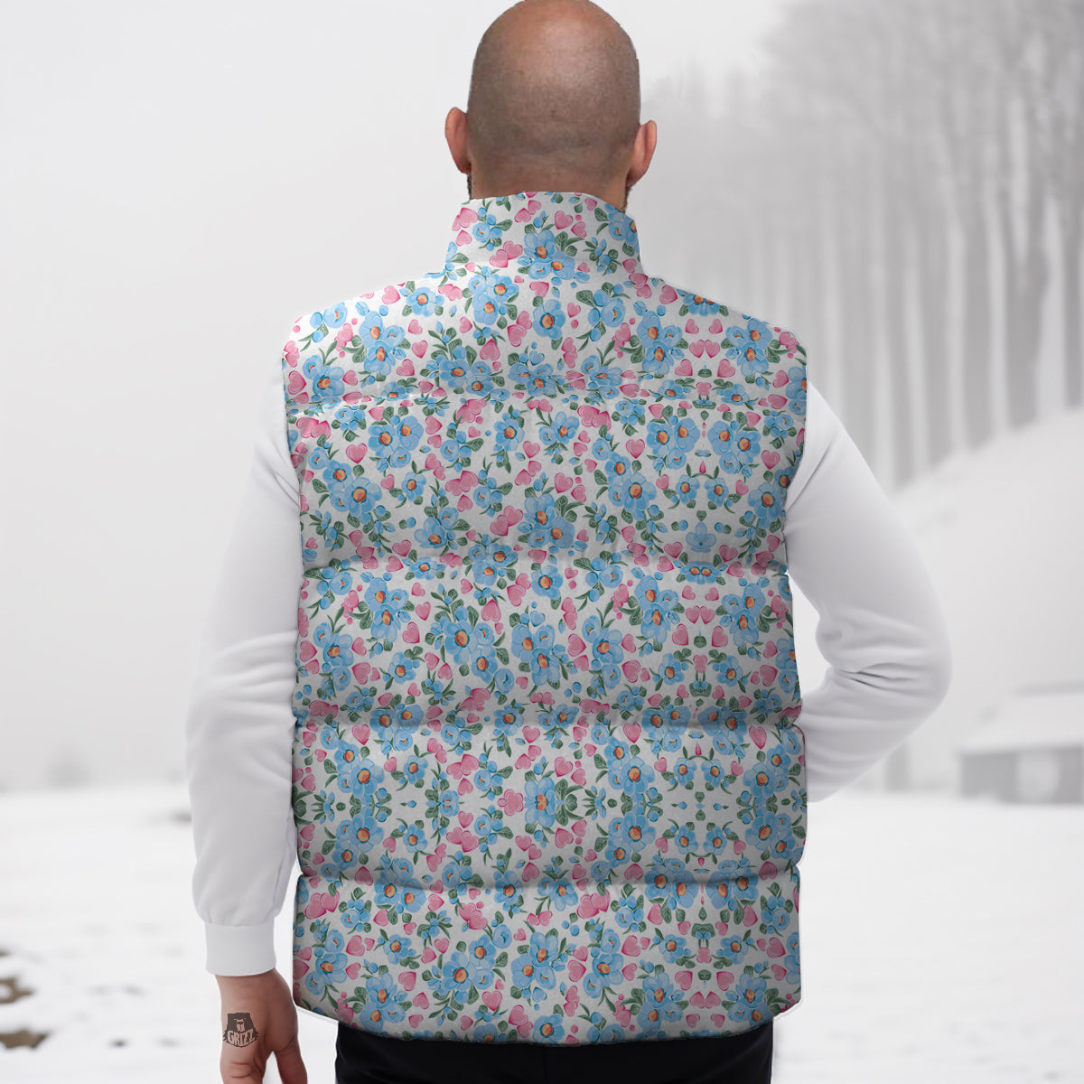 Heart And Flower Valentine's Day Print Pattern Down Vest