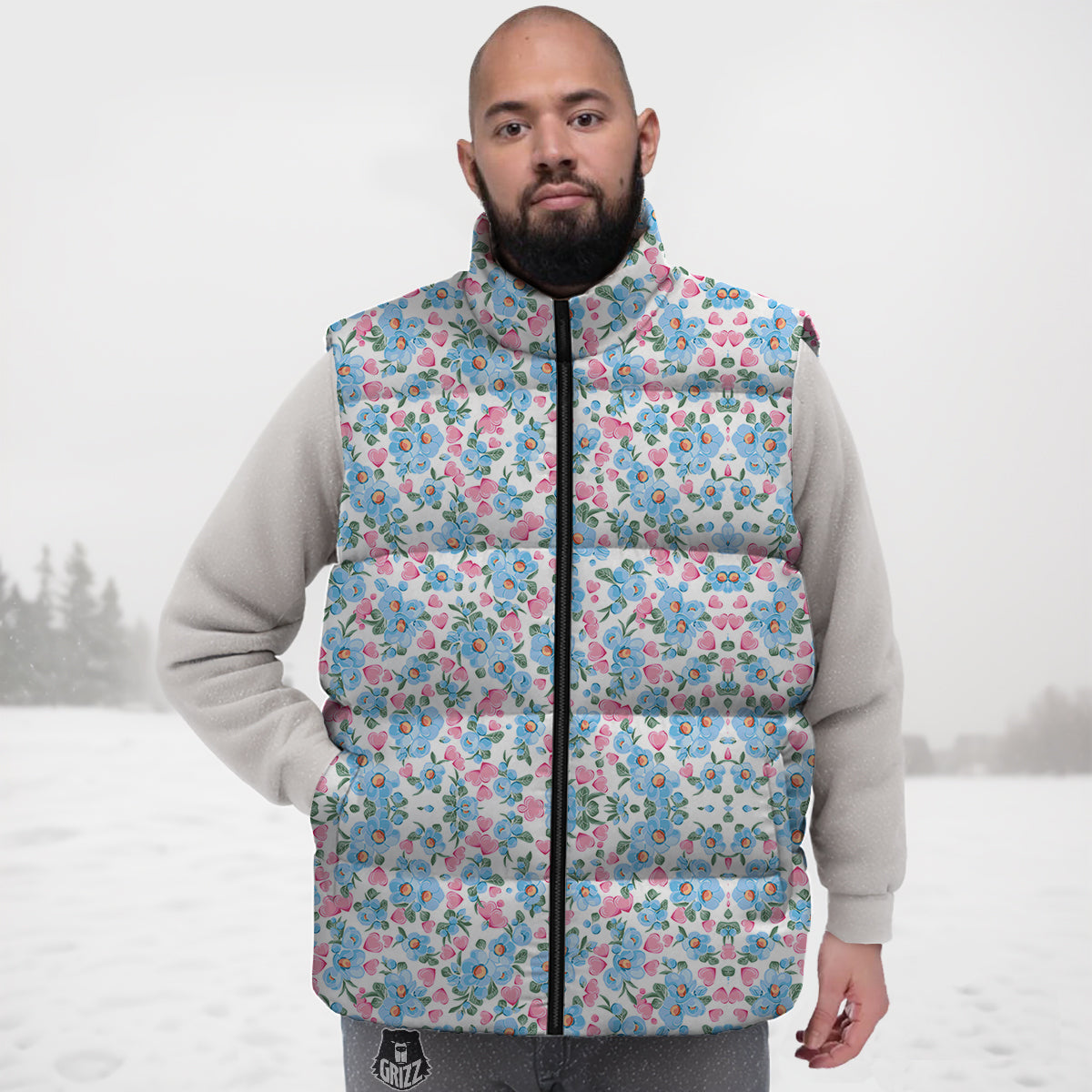 Heart And Flower Valentine's Day Print Pattern Down Vest