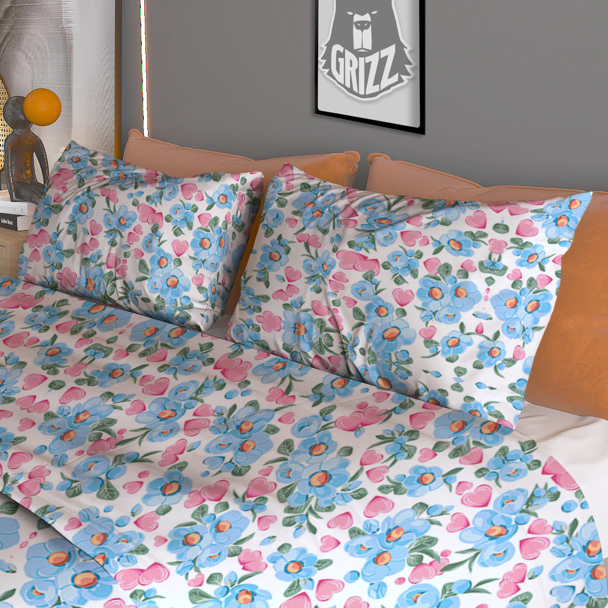Heart And Flower Valentine's Day Print Pattern Duvet Cover Bedding Set