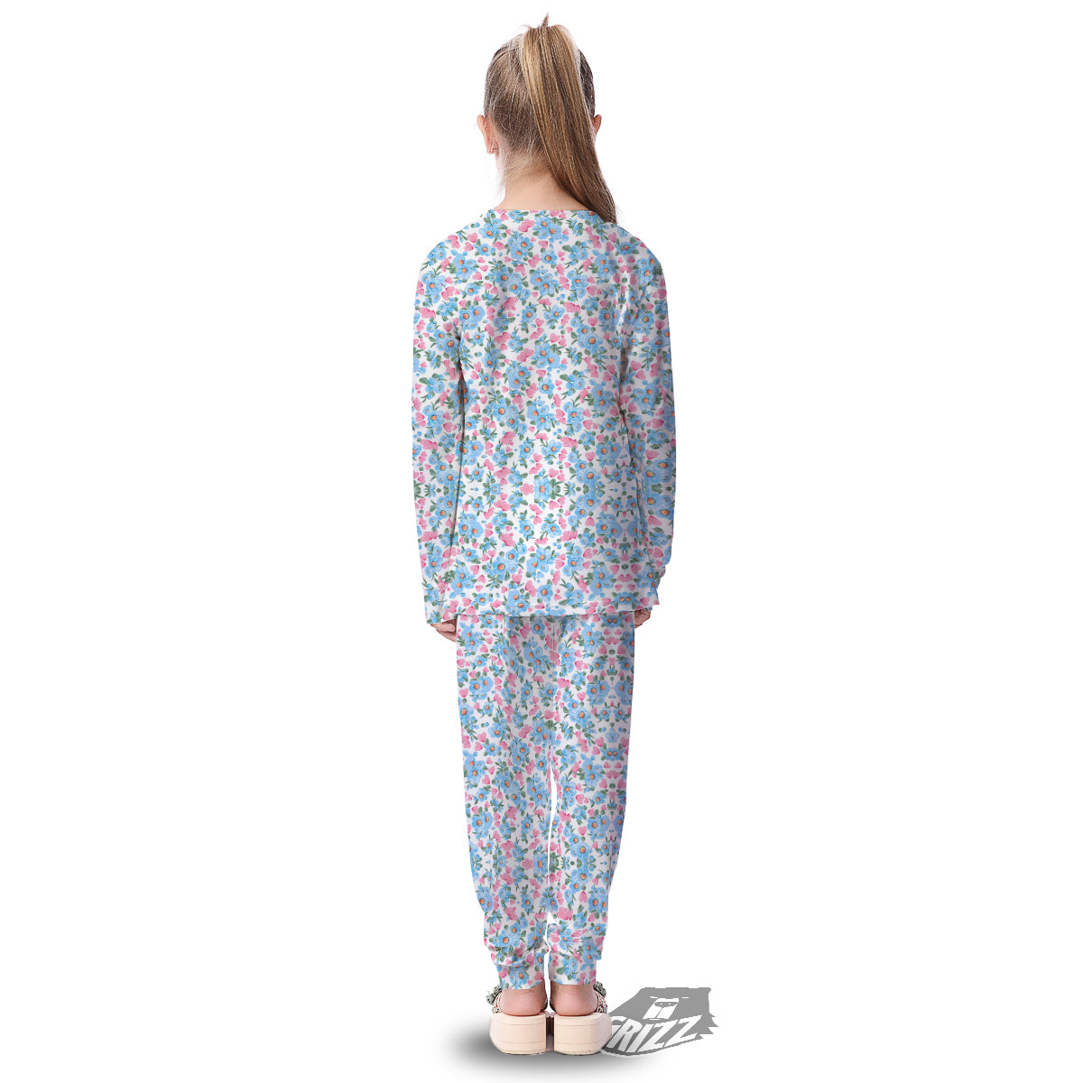 Heart And Flower Valentine's Day Print Pattern Kid's Pajamas-grizzshop