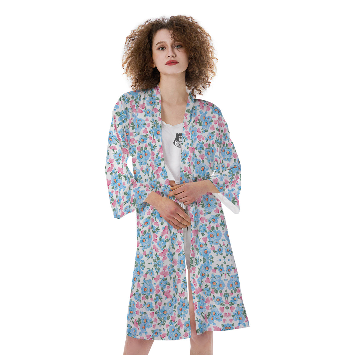 Heart And Flower Valentine's Day Print Pattern Kimono-grizzshop