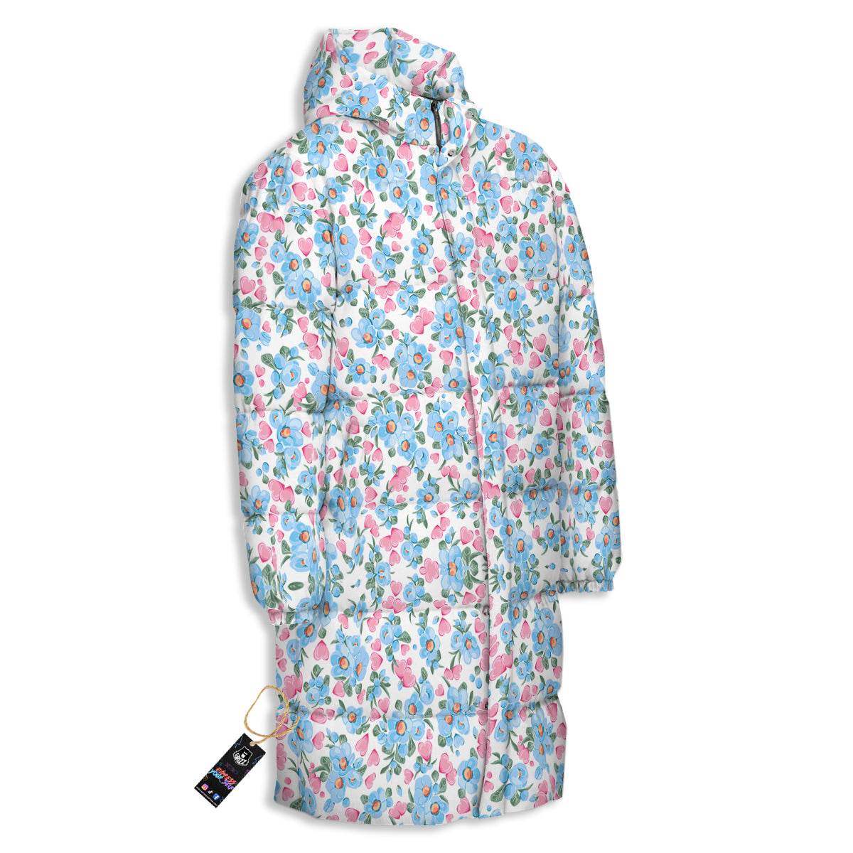 Heart And Flower Valentine's Day Print Pattern Long Down Jacket-grizzshop