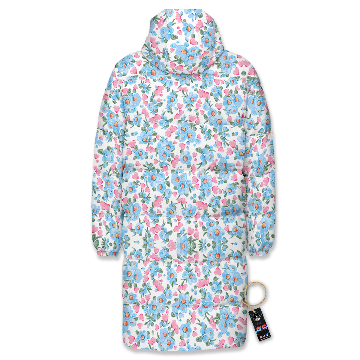 Heart And Flower Valentine's Day Print Pattern Long Down Jacket-grizzshop