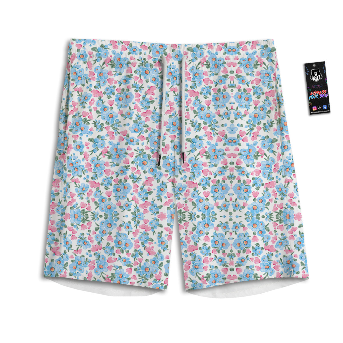 Heart And Flower Valentine's Day Print Pattern Men's Athletic Shorts