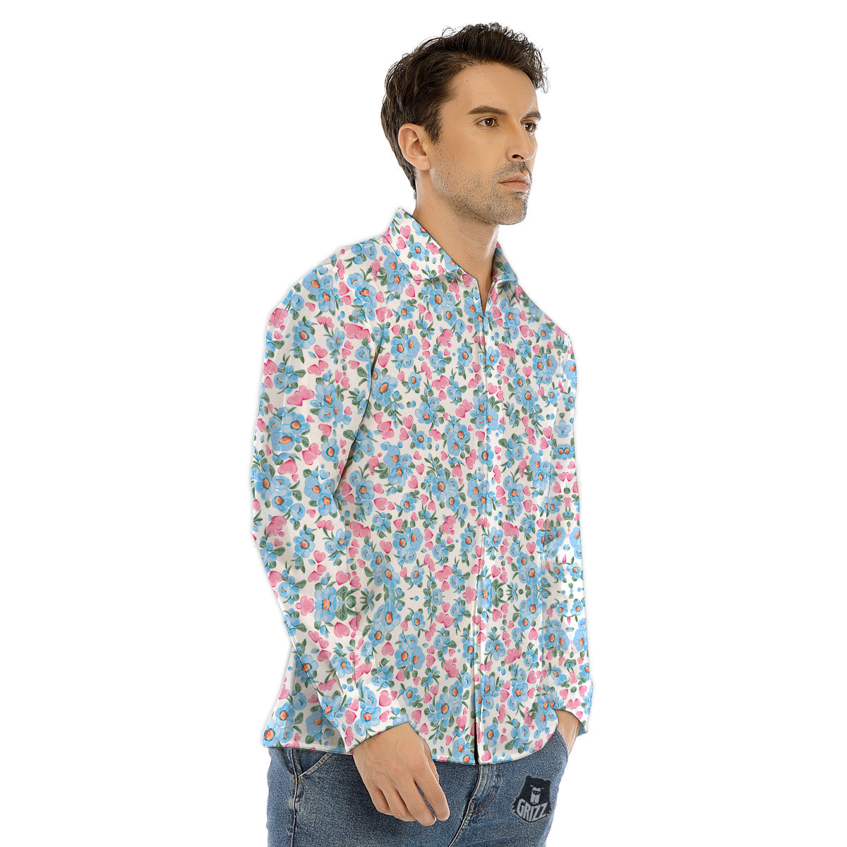 Heart And Flower Valentine's Day Print Pattern Men's Dress Shirts-grizzshop