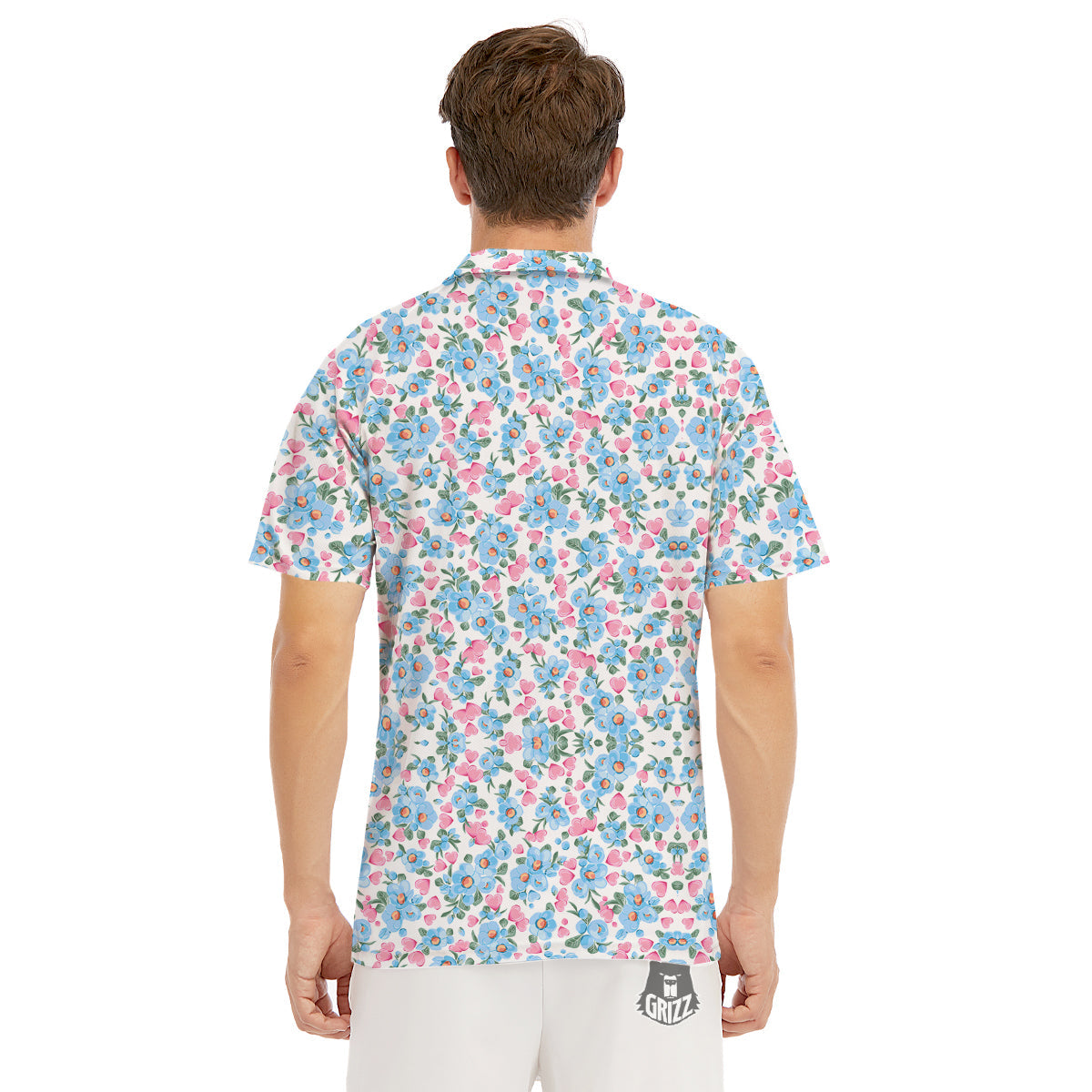 Heart And Flower Valentine's Day Print Pattern Men's Golf Shirts-grizzshop