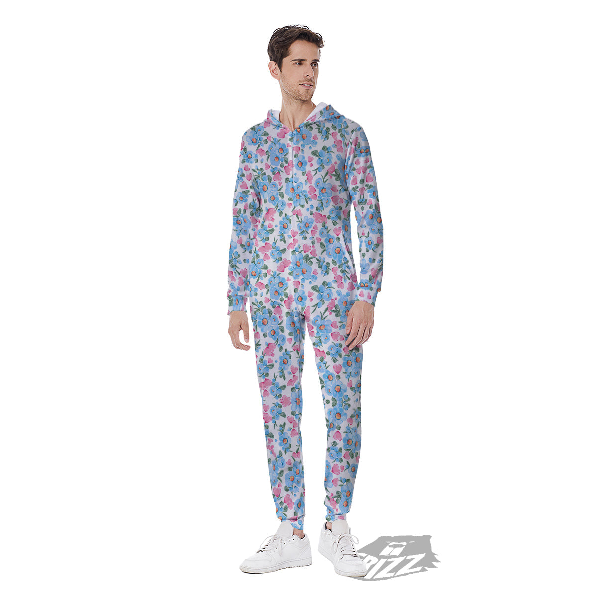 Heart And Flower Valentine's Day Print Pattern Men's Jumpsuit-grizzshop