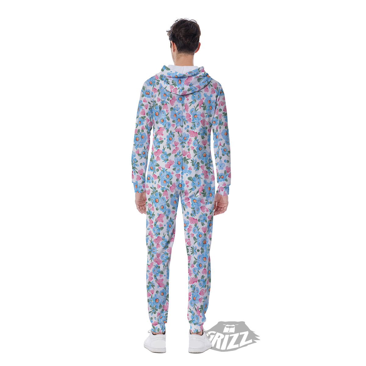Heart And Flower Valentine's Day Print Pattern Men's Jumpsuit-grizzshop