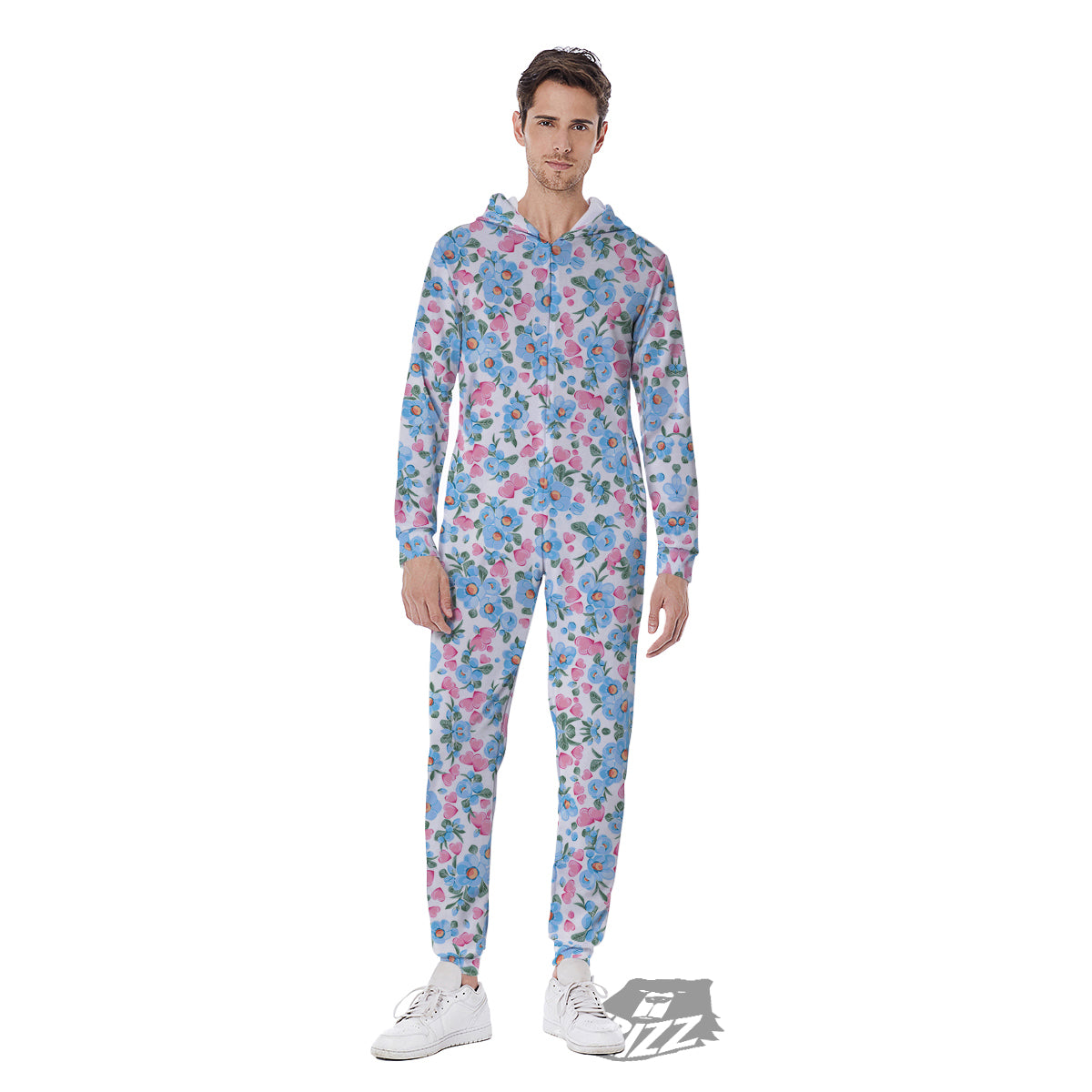 Heart And Flower Valentine's Day Print Pattern Men's Jumpsuit-grizzshop
