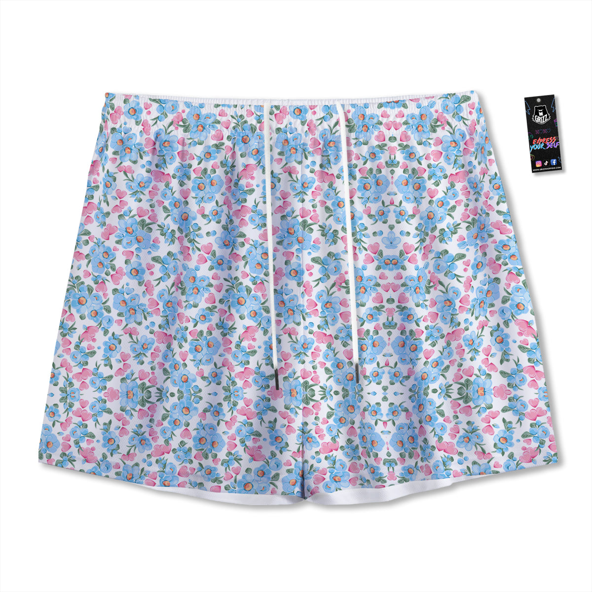 Heart And Flower Valentine's Day Print Pattern Mesh Shorts
